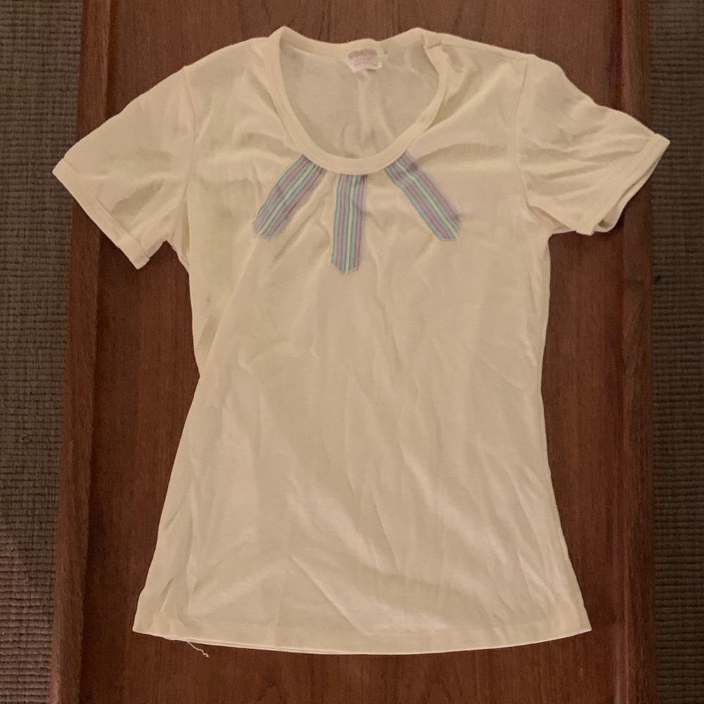 Cream Women's Top with Striped Detail